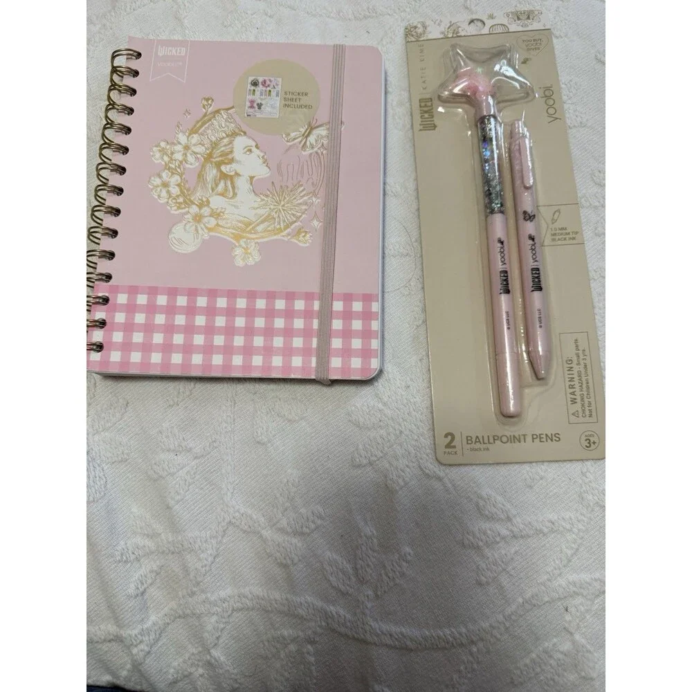 NWT Wicked Yoobi Katie Kime Pink Journals Pen Set Glinda Fan Back 2 School Gift